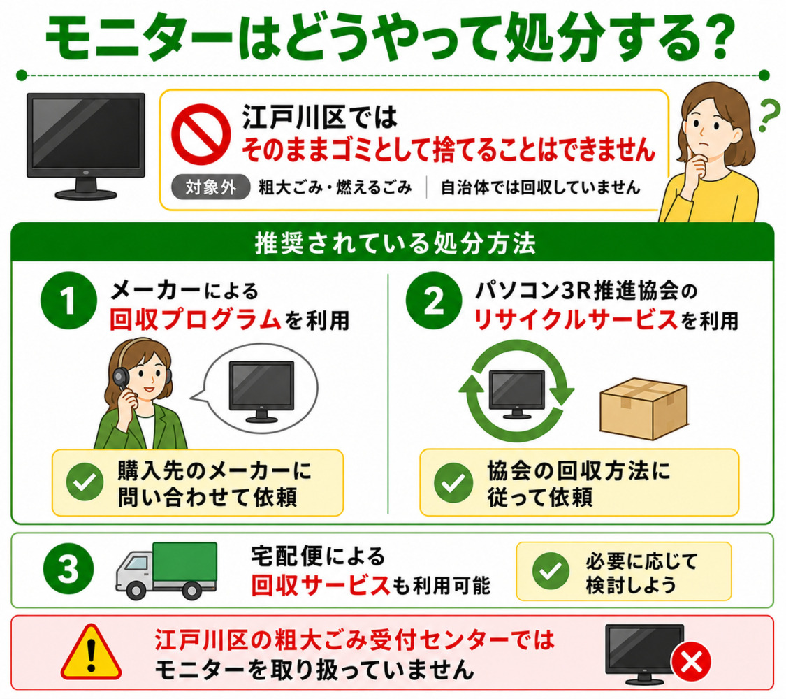 江戸川区のパソコン処分は粗大ごみNg？無料回収と安全な捨て方【2026】