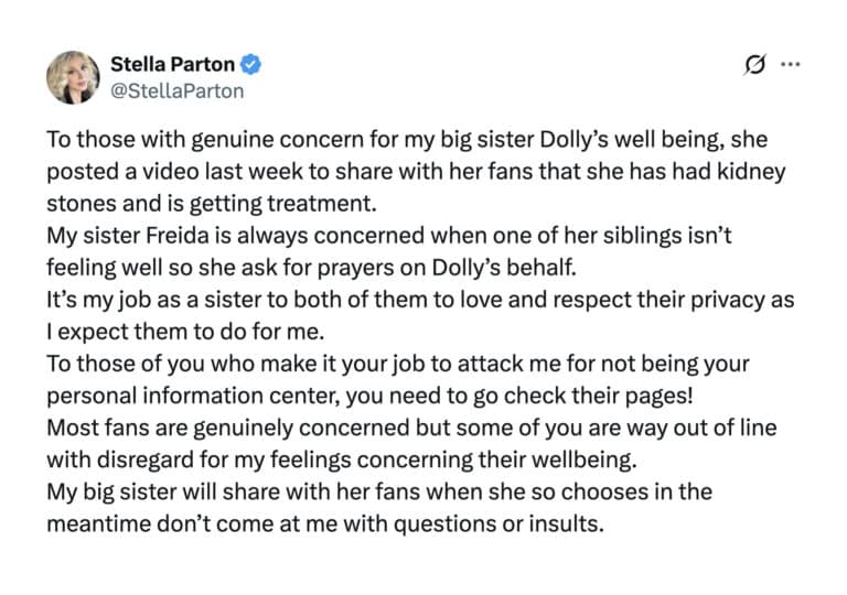 Stella Parton Reveals Dolly's Last Request—and It's Not What You Think