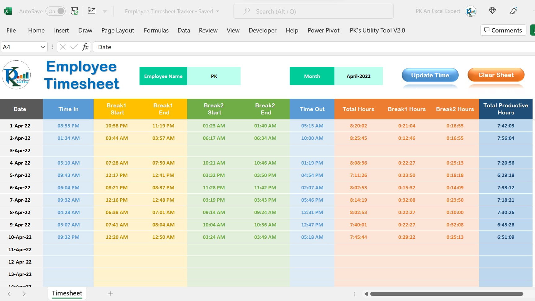 Make a Timesheet in Excel