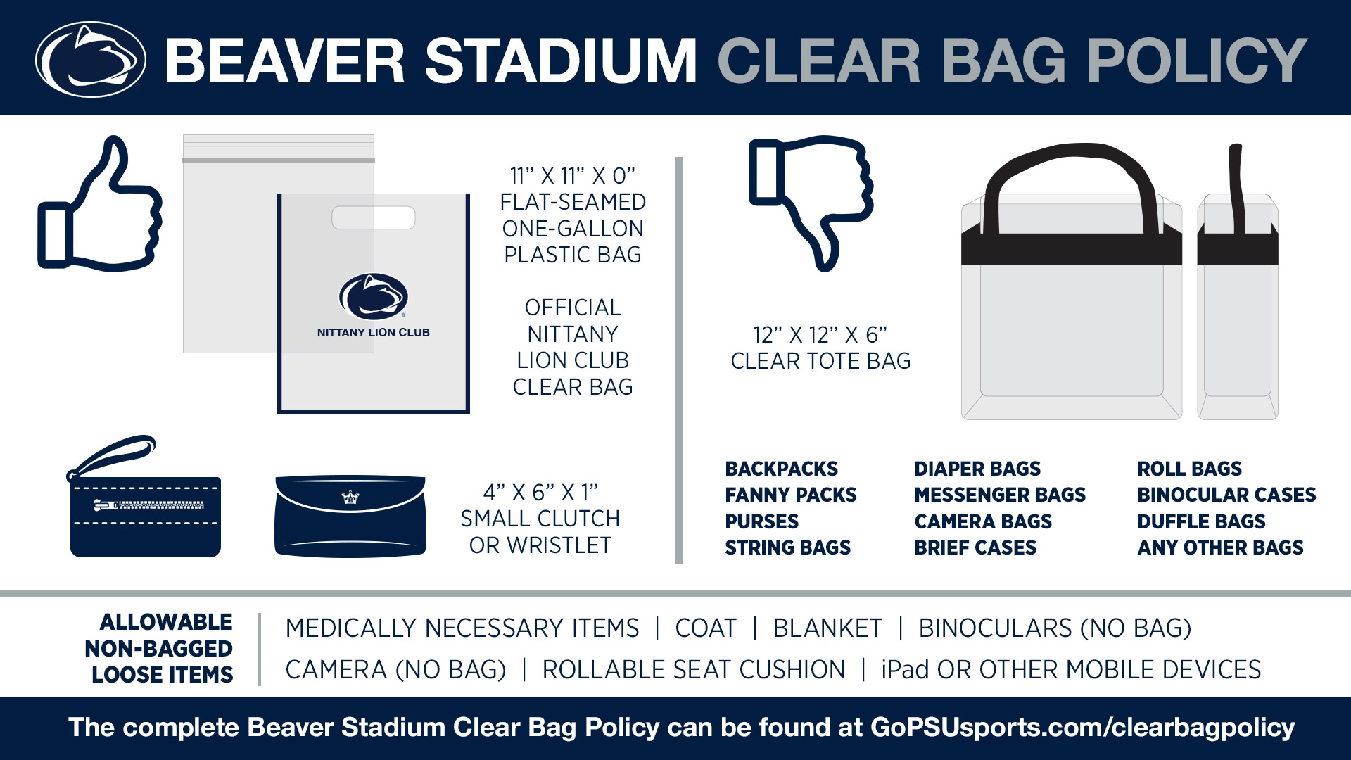Beaver Stadium No Bag Policy
